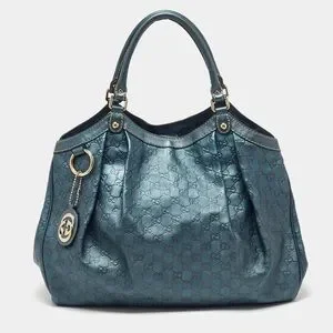Gucci Bags Gucci Metallic Blue Guccissima Leather Large Sukey